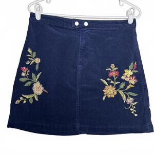 Mossimo Navy blue floral embroidery corduroy mini skirt fall boho sz 6
